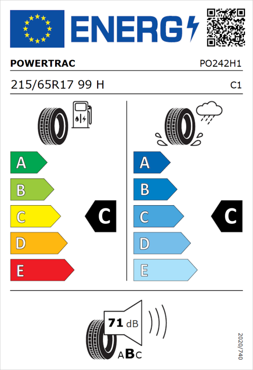 Tyre Label for Powertrac City Rover 215/65R17 99H