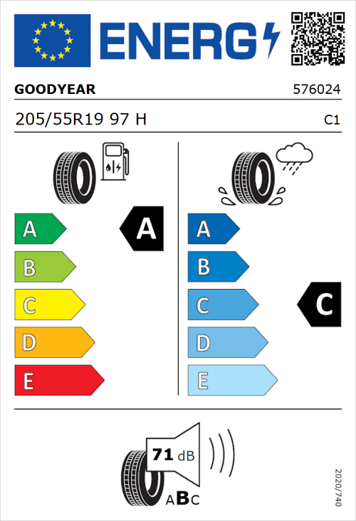 Tyre Label for Goodyear EfficientGrip Performance 205/55R19 97H