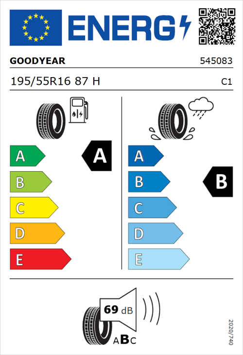 Tyre Label for Goodyear EfficientGrip Performance 195/55R16 87H