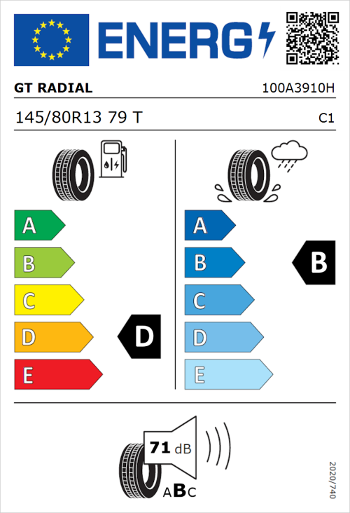 Tyre Label for GT Radial FE1 City 145/80R13 79T