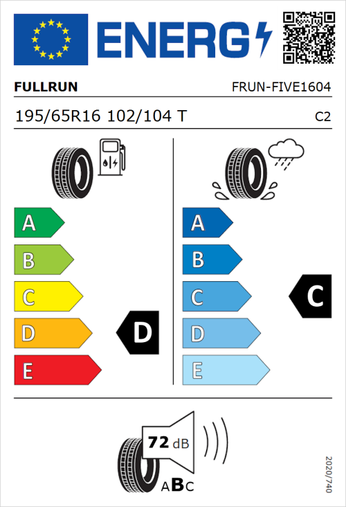 Tyre Label for Fullrun Frun-Five 195/65R16 102/104T