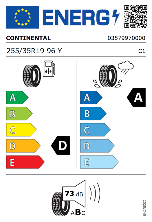 Tyre Label for Continental SportContact 6 255/35R19 96Y